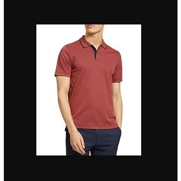 Theory L0194518 Men's Sz Medium Red/Indigo Current Stripe Standard Polo Shirt - Picture 9 of 9